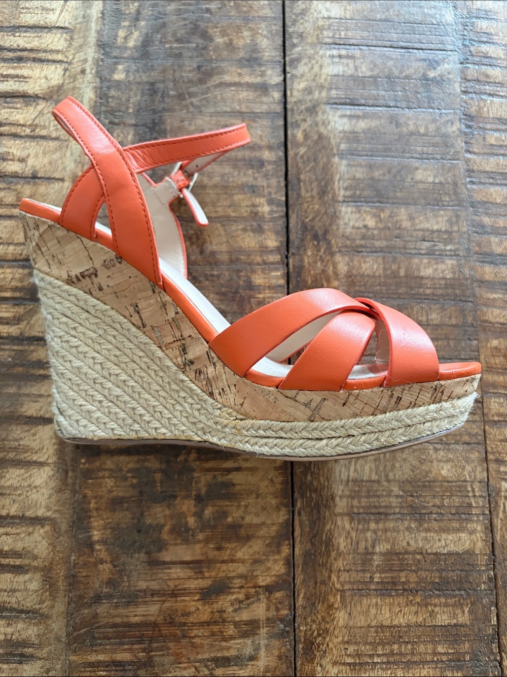Charles David Orange Strappy Wedge Sandals
